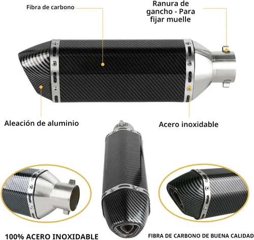 Miniatura 2 de Silenciador de escape de fibra de carbono de 1.5 – 2 pulgadas con DB Killer extraíble para motocicletas de calle/deporte y scooters con tubos