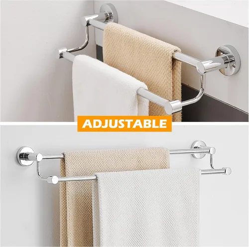Miniatura 2 de BESy Toallero de baño doble ajustable de 16-26 pulgadas para baño, soporte de toallas de acero inoxidable SUS304, estilo hotel montaje en pared