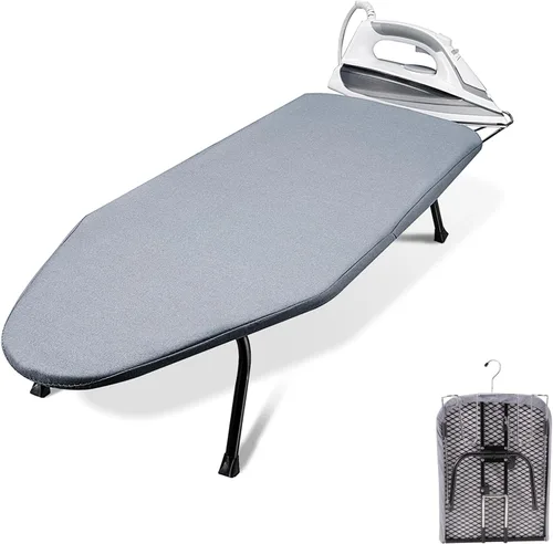 SheeChung Tabla de Planchar Pequeña de Mesa 32" L x 12" A, Tabla de Planchar Plegable con Descanso para Plancha, Base de Metal de Malla, Funda de