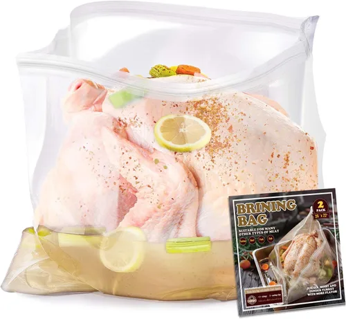 Bolsa de salmuera, 26 x 22 pulgadas, paquete de 2, bolsa de salmuera de pavo extra grande con 2 cuerdas y 2 clips más grandes, materiales gruesos,