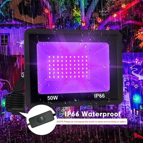 Miniatura 3 de Luz LED negra de 50 W, luz negra con enchufe IP66 impermeable para fiesta brillante, 385-400 nm, luces de inundación moradas al aire libre