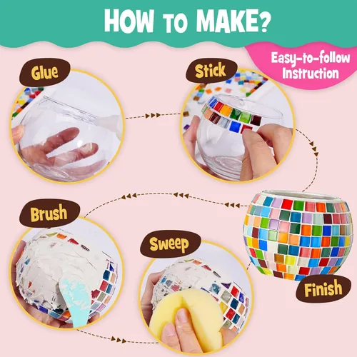 Miniatura 4 de Kit de portavelas de mosaico de vidrio, kits de mosaico de bricolaje para adultos y manualidades para niñas de 8 a 12 años, artes y manualidades