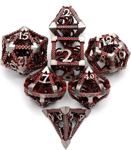 Miniatura 21 de D&D Dice, Dungeons and Dragons Dice HNCCESG Juego de dados de metal poliédricos huecos para juegos de mesa RPG MTG (Dragon Silver Blood Spot)