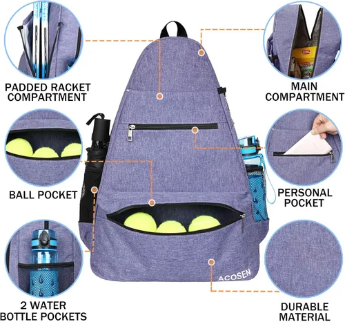 Miniatura 4 de ACOSEN Bolsa de Tenis Mochila de Tenis - Bolsas de Tenis Grandes para Mujeres y Hombres para Sostener Raqueta de Tenis, Palas de Pickleball, Raqueta