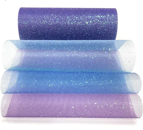 Lauthen.S Rollos de tul con purpurina arcoíris, rollo de tela de tul decorativo de 6 pulgadas x 10 yardas (30 pies), cinta de tela de color azul