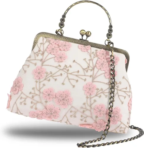 Abuyall Bolso floral con asa superior, bolso de noche Kiss Lock para mujer, bolso vintage