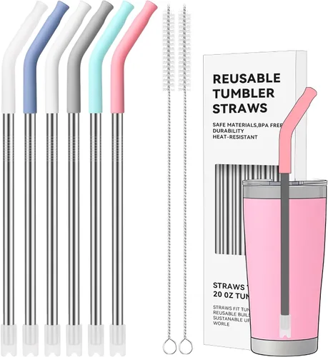 Miniatura 27 de Pajitas de Metal Rectas de 40 oz para Vaso Stanley de 40 oz, 6 Piezas Pajitas de Metal Reutilizables de Acero Inoxidable para Beber con Puntas de 2