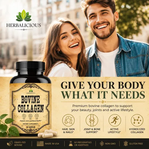 Miniatura 5 de HERBALICIOUS Suplementos de colágeno bovino para hombres y mujeres Péptidos de colágeno bovino hidrolizados alimentados con pasto Soporte