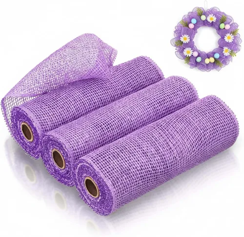 Miniatura 14 de 3 rollos de malla decorativa de arpillera de poli de 10 pulgadas de ancho, rollos de cinta de malla decorativa de poli para envolver