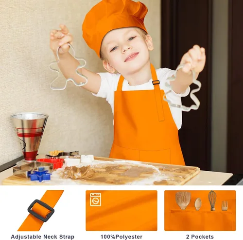 Miniatura 4 de Juego de delantal y sombrero de chef para niños, 24 piezas con 2 bolsillos ajustables para cocinar, aula, hornear, pintura, 6 a 13 años