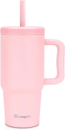 Miniatura 14 de Taza para niños de 24 onzas con asa, tapa de rosca a prueba de fugas con pajita de silicona extraíble, a prueba de derrames, botella aislada