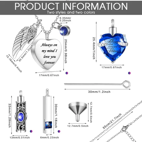 Miniatura 2 de Fumete 8 piezas de collar de urna para cenizas, joyería de cremación, cenizas de seres queridos, collar con colgante de urna de recuerdo