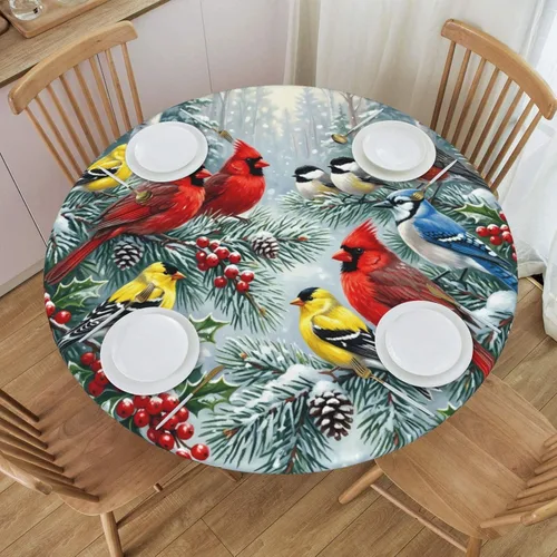 Miniatura 53 de Futterya Decorative Round Tablecloth Fitted Elastic Waterproof Table Cloth Cover Stretch Table Pad Cover for Parties Weddings Banquet Outdoor Events