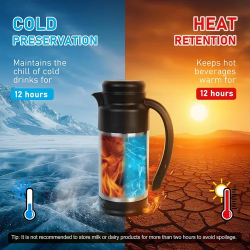 Miniatura 3 de Jarra cremera para café, jarra térmica de café de 0.75L/25 onzas, jarras de café de acero inoxidable para mantener caliente y frío, diseño de doble