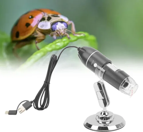 Miniatura 8 de Ciciglow Microscopio digital portátil de mano, 50-1600X con LED ajustable y soporte, USB para teléfono móvil Android portátil