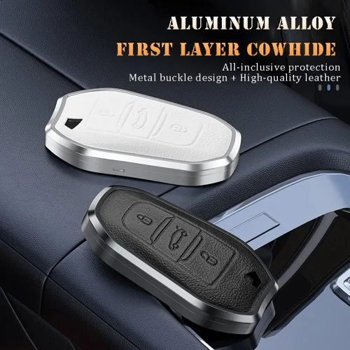 Miniatura 8 de SANRILY para la llave de Peugeot cubierta de metal cuero Smart Key Shell, Negro
