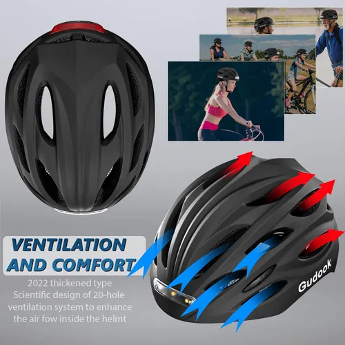Miniatura 5 de Casco de bicicleta con luz LED: Cascos de bicicleta para hombres y mujeres y adultos con luces delanteras y traseras Casco de ciclismo ajustable