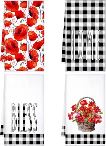 Miniatura 9 de Bencailor Juego de 4 toallas de cocina florales para cocina, juego de decoración de cocina de primavera para cocinar, hornear, asar a la parrilla