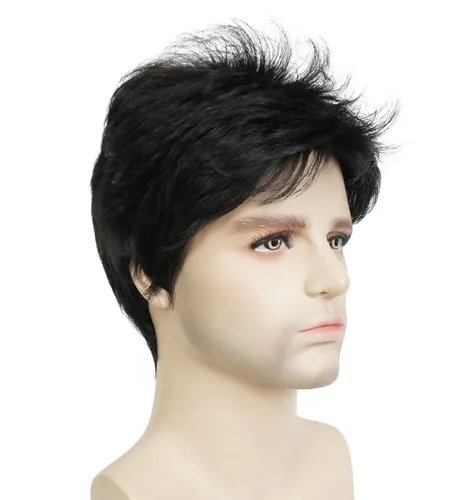 Miniatura 14 de Lydell Peluca de cabello sintético sintético corto natural para hombres (marrón ceniza medio)