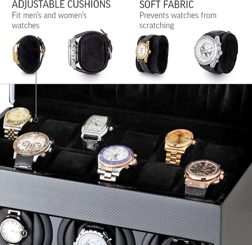 Miniatura 6 de Enrollador de reloj y caja de almacenamiento para enrollar 3 relojes automáticos y 12 espacios de almacenamiento de relojes