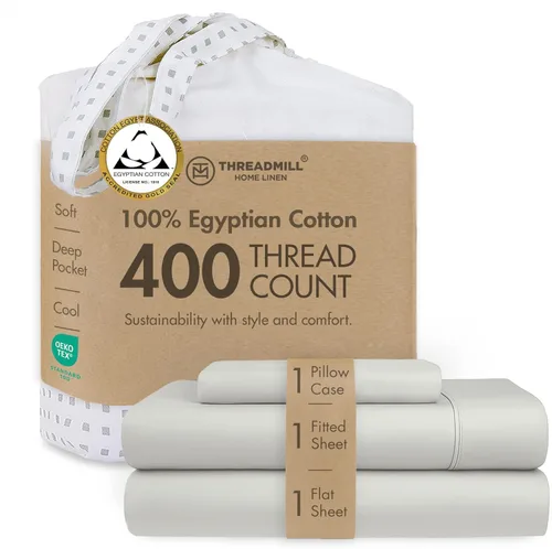Miniatura 27 de Threadmill - Juego de sábanas de algodón egipcio para cama tamaño King Juego de sábanas de cama King 100% de algodón egipcio certificado Sábanas
