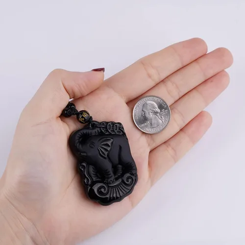 Miniatura 5 de Collar de obsidiana negra con colgante de protección y cadena de cuentas extendida, amuleto de piedra de cristal curativo para hombres y mujeres