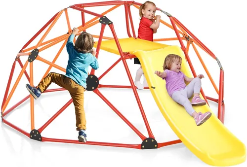 Miniatura 11 de Costzon Cúpula de Escalada con Columpio, Gimnasio de Selva de 10 Pies para Niños con Barras de Mono, Juguetes de Escalada para Exteriores, Soporta
