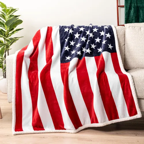 Pavilia Manta Patriótica – Manta Decorativa de Bandera Americana para Sofá, Sillón, Cama, Forro Polar Sherpa de Microfibra Suave Reversible, Regalo