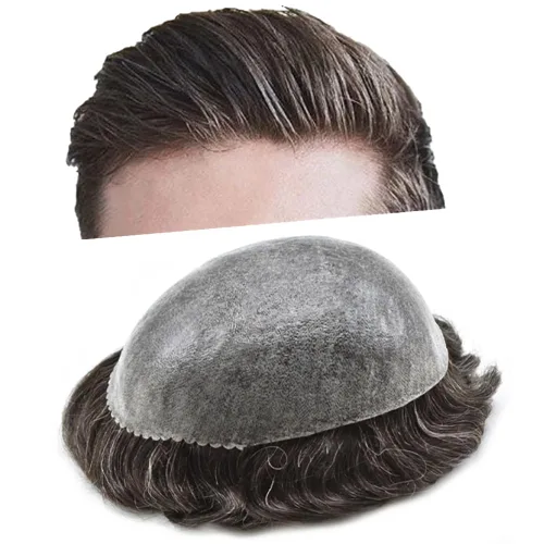 Miniatura 19 de Toupee - Cabello humano para hombre, 64 colores, transparente, piezas de pelo de piel de polietileno para hombres, sistema de reemplazo de cabello