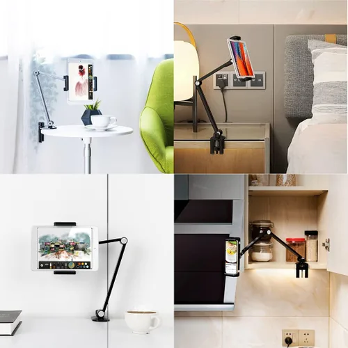 Miniatura 2 de Soporte de Escritorio para iPad, Abrazadera Ajustable para Tablet, Rotación de 360 Grados, Montura de Brazo de Tablet de Aluminio Resistente