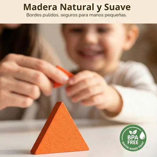 Miniatura 7 de LovesTown 209 piezas de bloques de madera con formas para niños, geométricos con tarjetas de actividades y bolsa de almacenamiento, rompecabezas
