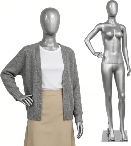 Miniatura 9 de Forma de maniquí femenino de cuerpo completo de plata brillante de 70.8 pulgadas, brazos giratorios desmontables de 360° con base de metal Plateado