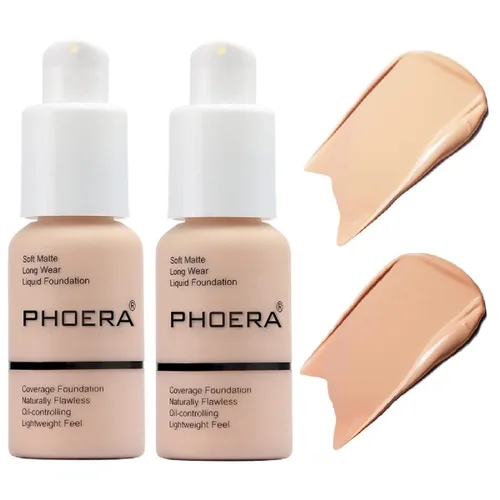 Miniatura 12 de Paquete de 2 bases PHOERA 101 porcelana, base de maquillaje de cobertura total para mujeres y niñas (101 porcelana)