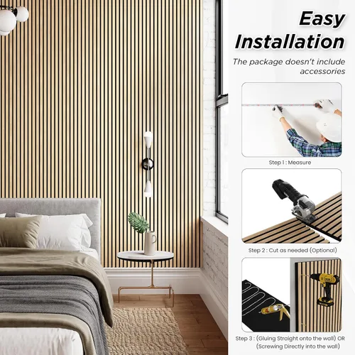 Miniatura 5 de Smartstandard Paquete de 2 Paneles de Pared de Listones de Madera de 105.9" x 20.5", Paneles de Pared de Madera Insonorizados, Paneles de Madera