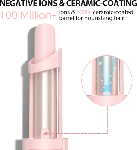 Miniatura 8 de Zavarea Rizador giratorio automático para cabello largo, varita rizadora de 1 pulgada para ondas de playa y rizos sueltos, rizador de pelo fácil Rosa