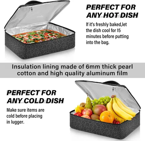 Miniatura 5 de Wamika Bolsa térmica de pizza de guepardo negro, bolsa térmica con aislamiento de leopardo, cazuela para utensilios de cocina para alimentos