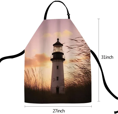 Miniatura 5 de Delantal de Cocina Faro con Puesta de Sol Delantal para Hornear en Casa Chef Delantal Impermeable para Mujeres y Hombres 31X27 Pulgadas