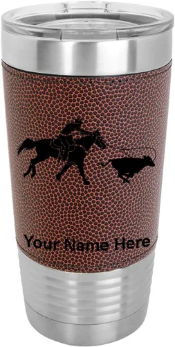 Miniatura 13 de LaserGram Vaso aislado al vacío de 20 onzas, con grabado personalizado incluido (cuero sintético, estilo béisbol)