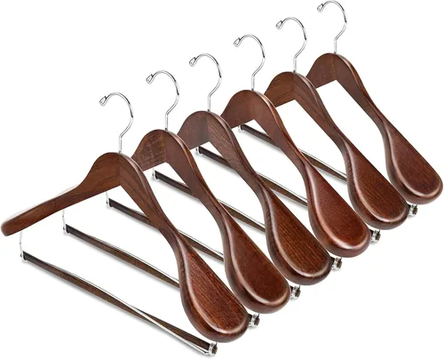 Miniatura 10 de Amber Home Paquete de 6 Perchas de Traje de Madera de Bambú Natural de Hombros Anchos, Perchas de Ropa de Bambú con Barra para Pantalones, Perchas
