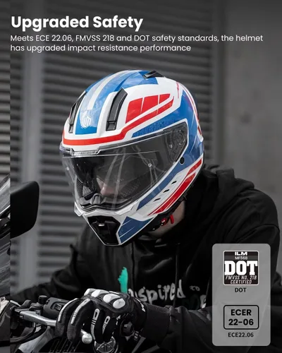 Miniatura 2 de ILM Cascos de cara completa para motocicleta DOT ECE para hombres y mujeres con doble visera pinlock inserto Street Racing casco Cascos para Motos