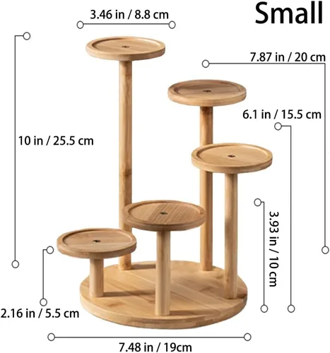 Miniatura 3 de Soporte de escritorio de 5 niveles para plantas, estante redondo de bambú para plantas, soporte de mesa para suculentas y hierbas, soporte