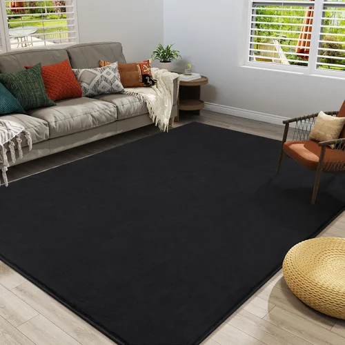 Miniatura 4 de Amearea Alfombras Modernas de Área para Dormitorio, Sala de Estar, 4x6 Pies Alfombra Negra de Espuma Viscoelástica Engrosada, Alfombras Mullidas