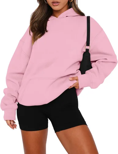 Miniatura 89 de onlypuff Sudadera casual con capucha para mujer, de manga larga, con bolsillo de canguro, hombro caído