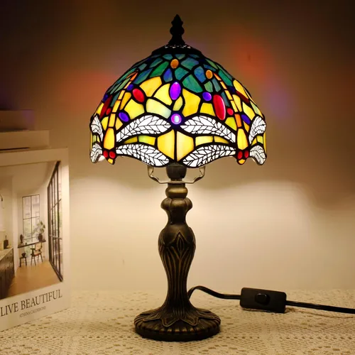 Miniatura 13 de Pequeña Lámpara Tiffany de Vidrio Emplomado, Lámpara de Mesa, Mini Luz de Acento de Escritorio para Dormitorio, Mesita de Noche, Lectura, Hogar