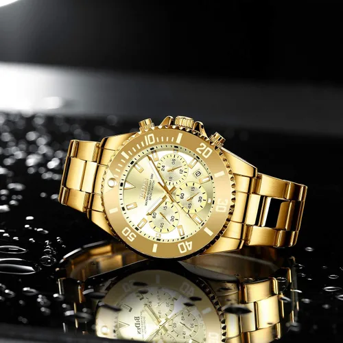 Miniatura 4 de Relojes para hombre cronógrafo acero inoxidable impermeable fecha analógica de cuarzo de negocios relojes de pulsera