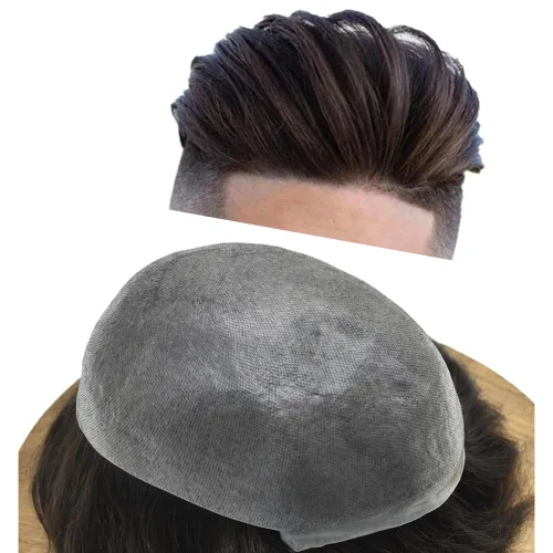Miniatura 31 de Pieza de pelo para hombre Toupee pelo humano real tupé para hombres piezas de pelo sistema de reemplazo para hombres piel ultra fina 0.002 in 17#