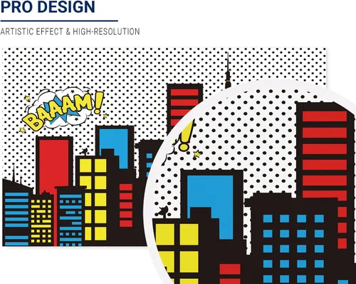 Miniatura 2 de Allenjoy Telones de fondo con temática de superhéroes, edificios de horizonte de superciudad, suministros de cumpleaños para niños, decoraciones