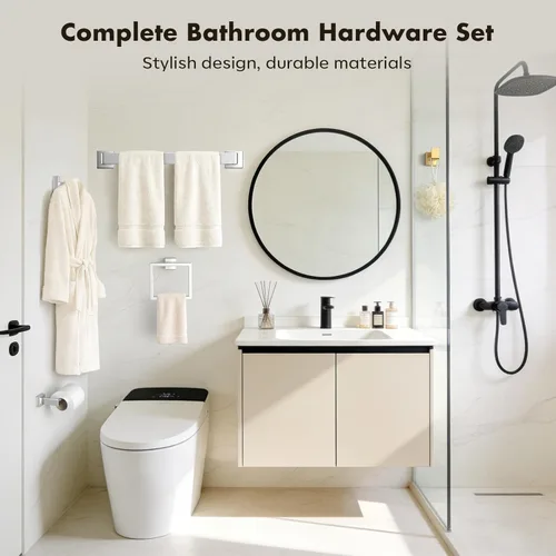 Miniatura 8 de Juego de 10 accesorios de baño de níquel cepillado, juego de herrajes de baño de acero inoxidable, toalleros para baño montados en la pared, juego