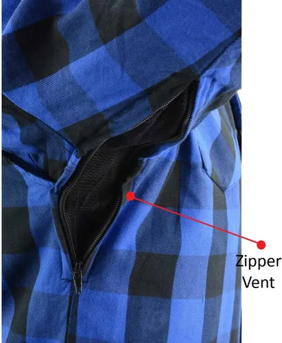 Miniatura 12 de Camisa de motociclista Milwaukee Leather para hombre, de franela a cuadros azul con armadura aprobada por CE reforzada con fibra de aramida MPM1634