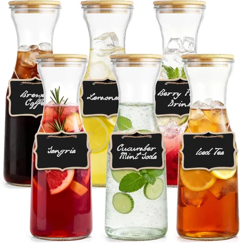 Miniatura 8 de Jarra de vidrio con tapa de bambú, jarra dispensadora de bebidas de 35 onzas, suministros de barra de mimosa, jarra de vidrio transparente